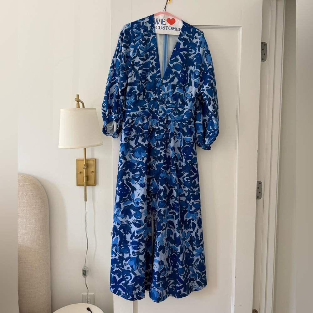 Lela Rose - Multi Blue Floral Print Maxi Dress, size 10